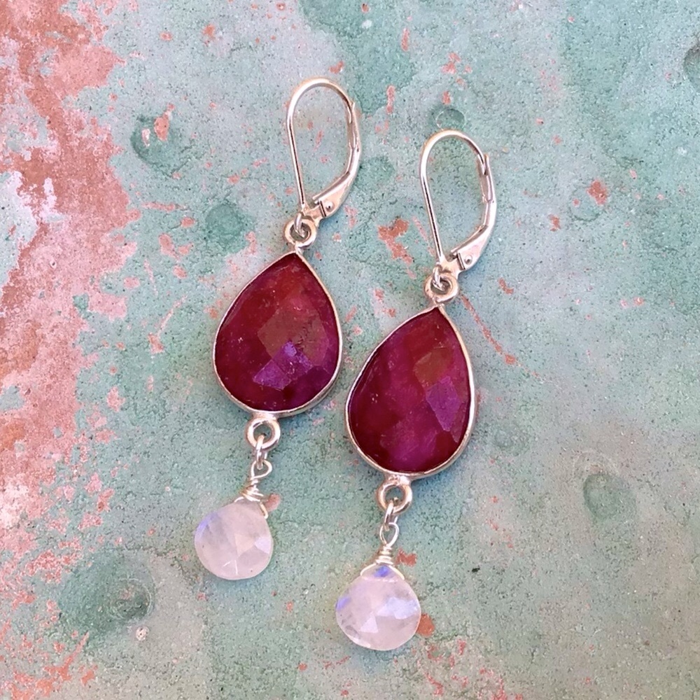 Ruby Moonstone Sundance Charm Earrings